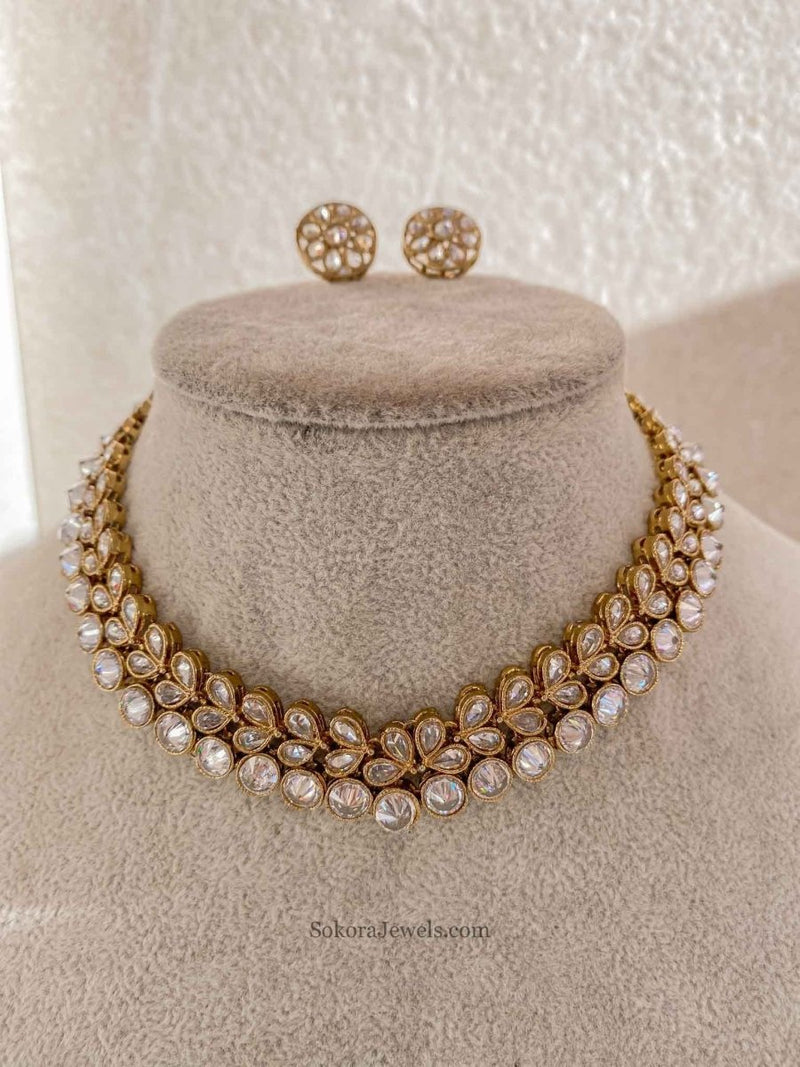 Antique Gold Choker Set - Clear Gold - SOKORA JEWELSAntique Gold Choker Set - Clear Gold