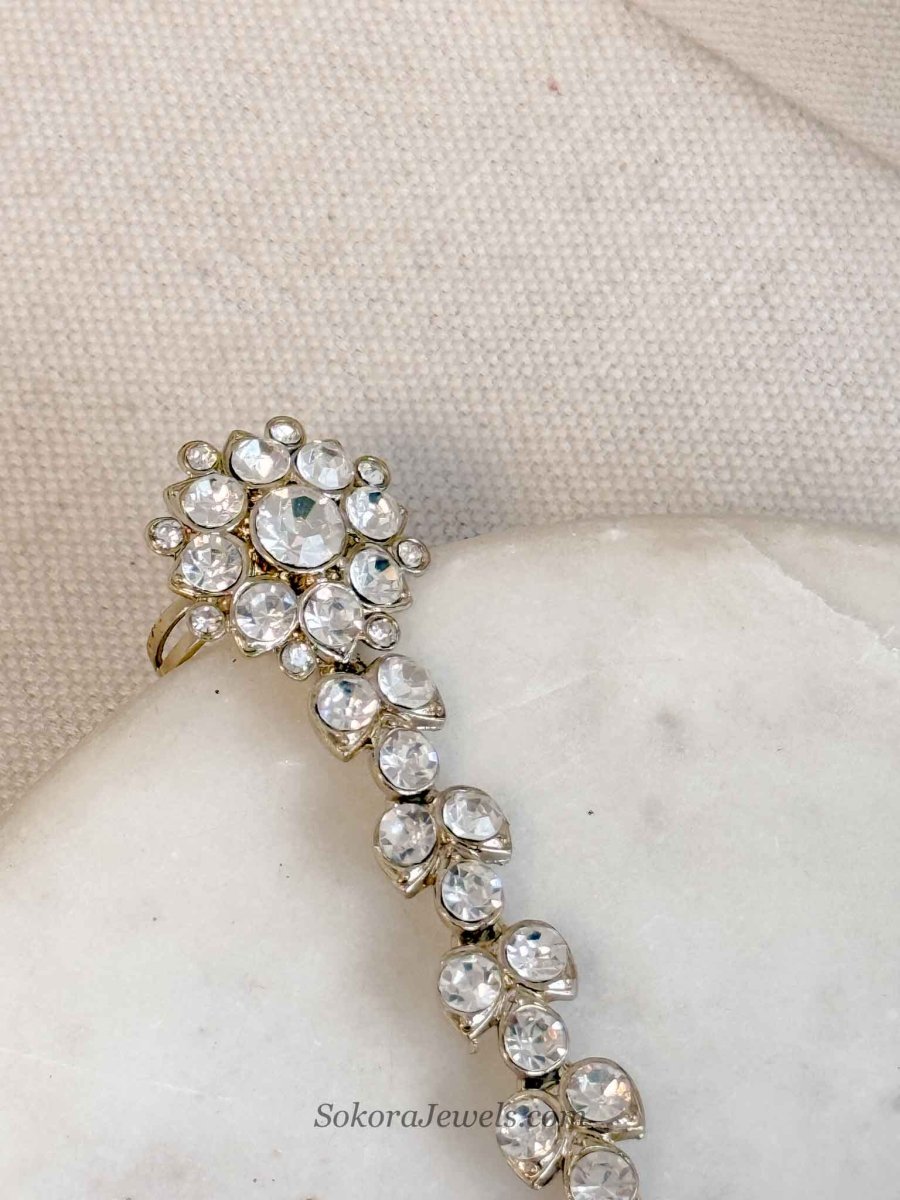 Antique Gold & Clear Crystal Hand Chain - SOKORA JEWELSAntique Gold & Clear Crystal Hand Chain