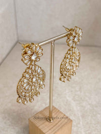 Antique Gold Clear Earrings & Tikka Set - SOKORA JEWELSAntique Gold Clear Earrings & Tikka Set