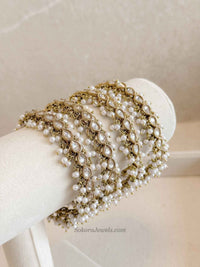 Antique Gold & Clear Zircon & Pearl Bridal Bangles - SOKORA JEWELSAntique Gold & Clear Zircon & Pearl Bridal BanglesBANGLES