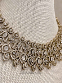Antique Gold Crystal American Diamond Necklace Set - SOKORA JEWELSAntique Gold Crystal American Diamond Necklace SetNECKLACE SETS