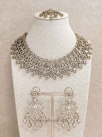 Antique Gold Crystal American Diamond Necklace Set - SOKORA JEWELSAntique Gold Crystal American Diamond Necklace SetNECKLACE SETS