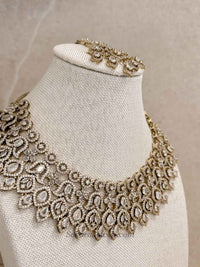 Antique Gold Crystal American Diamond Necklace Set - SOKORA JEWELSAntique Gold Crystal American Diamond Necklace SetNECKLACE SETS