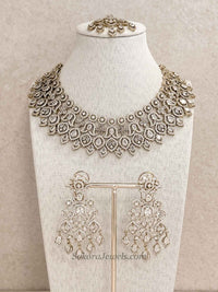 Antique Gold Crystal American Diamond Necklace Set - SOKORA JEWELSAntique Gold Crystal American Diamond Necklace SetNECKLACE SETS