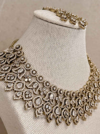 Antique Gold Crystal American Diamond Necklace Set - SOKORA JEWELSAntique Gold Crystal American Diamond Necklace SetNECKLACE SETS