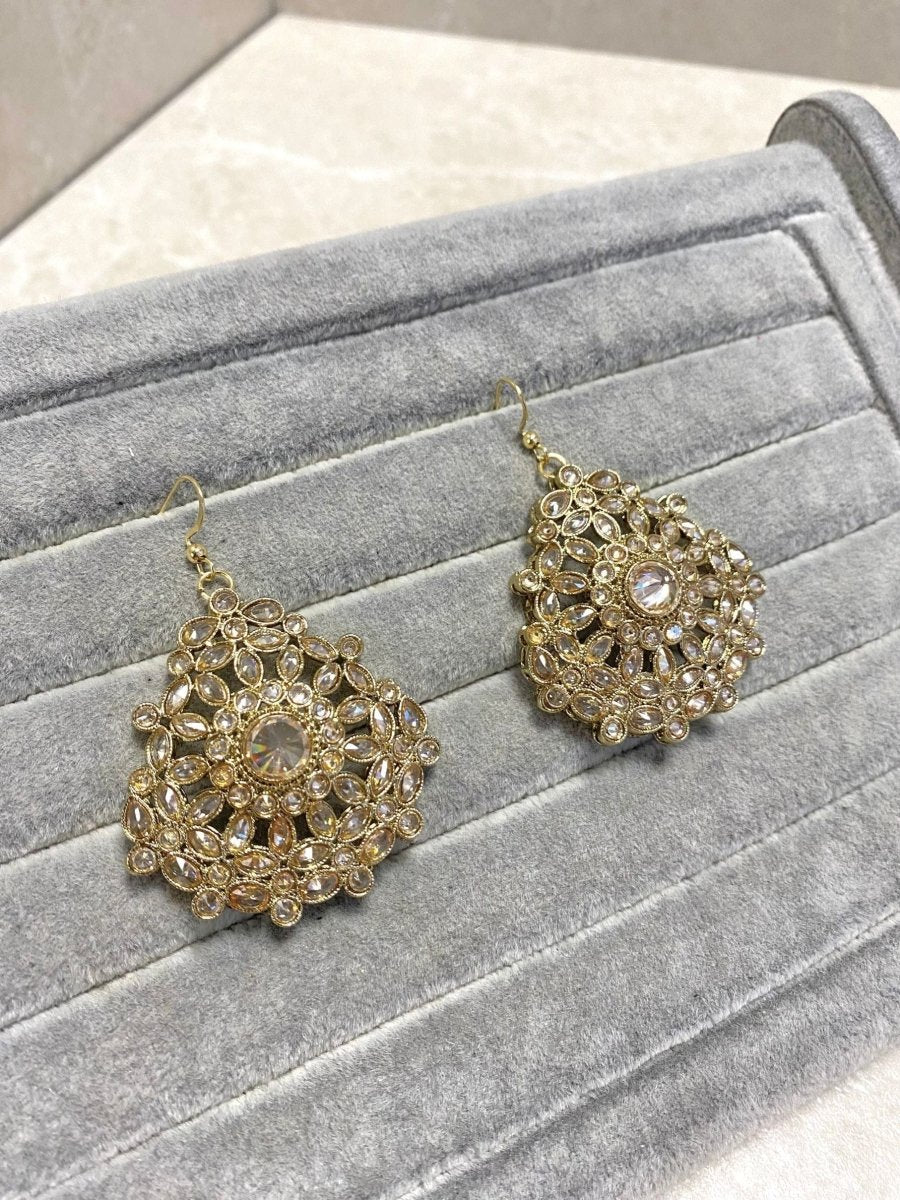 Antique Gold Crystal Drop Earrings - Champagne - SOKORA JEWELSAntique Gold Crystal Drop Earrings - Champagne