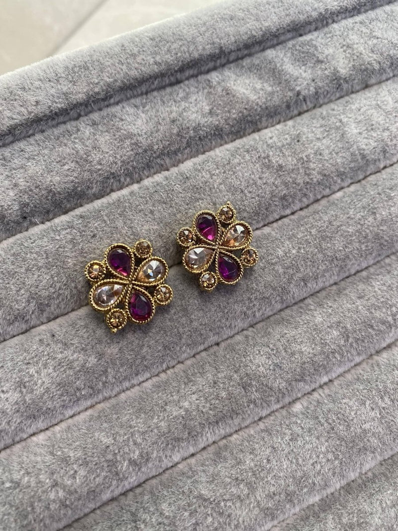Antique Gold Crystal Tops - Purple - SOKORA JEWELSAntique Gold Crystal Tops - Purple
