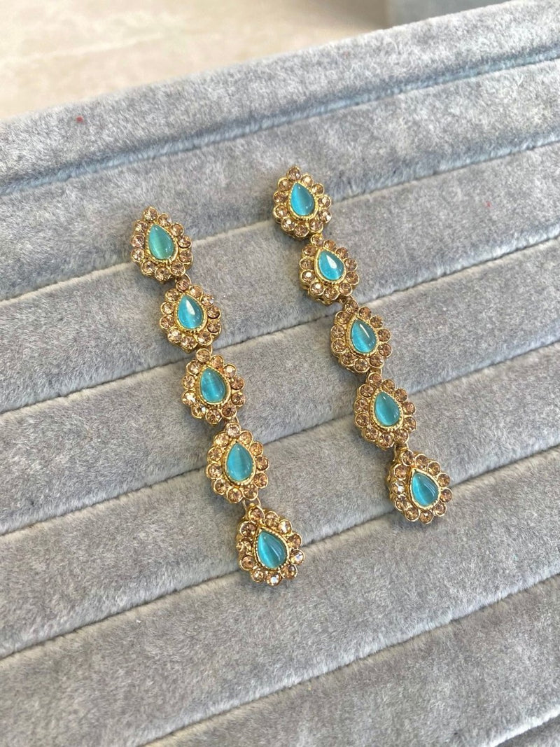 Antique Gold Drop Earrings - Blue - SOKORA JEWELSAntique Gold Drop Earrings - Blue