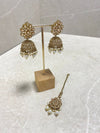 Antique Gold Earring and Tikka set - SOKORA JEWELSAntique Gold Earring and Tikka set