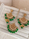 Antique Gold Earring & Tikka Set - Green - SOKORA JEWELSAntique Gold Earring & Tikka Set - Green
