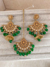 Antique Gold Earring & Tikka Set - Green - SOKORA JEWELSAntique Gold Earring & Tikka Set - Green