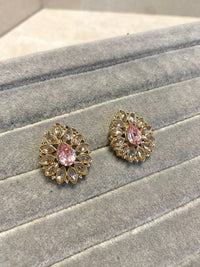 Antique Gold Earring Tops - Pink/Clear - SOKORA JEWELSAntique Gold Earring Tops - Pink/Clear