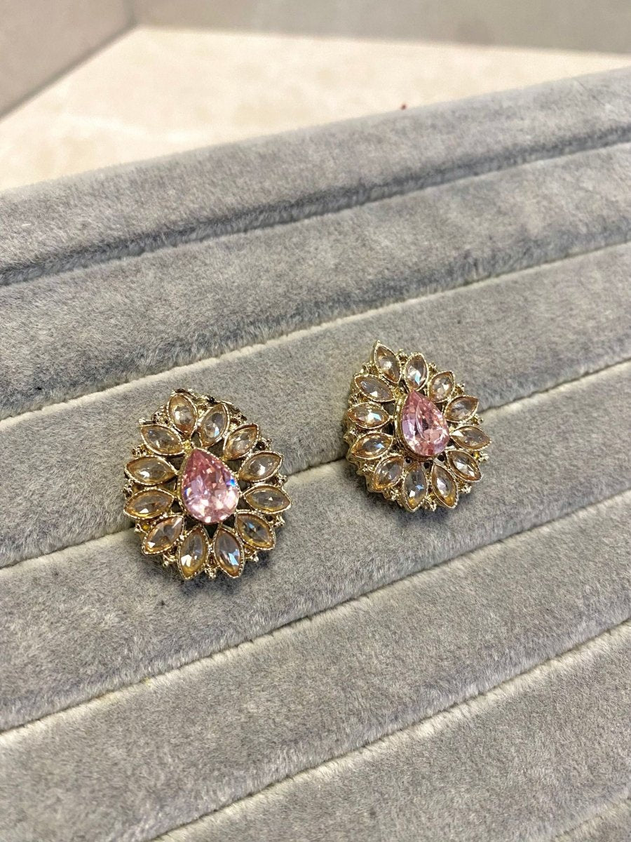 Antique Gold Earring Tops - Pink/Clear - SOKORA JEWELSAntique Gold Earring Tops - Pink/Clear