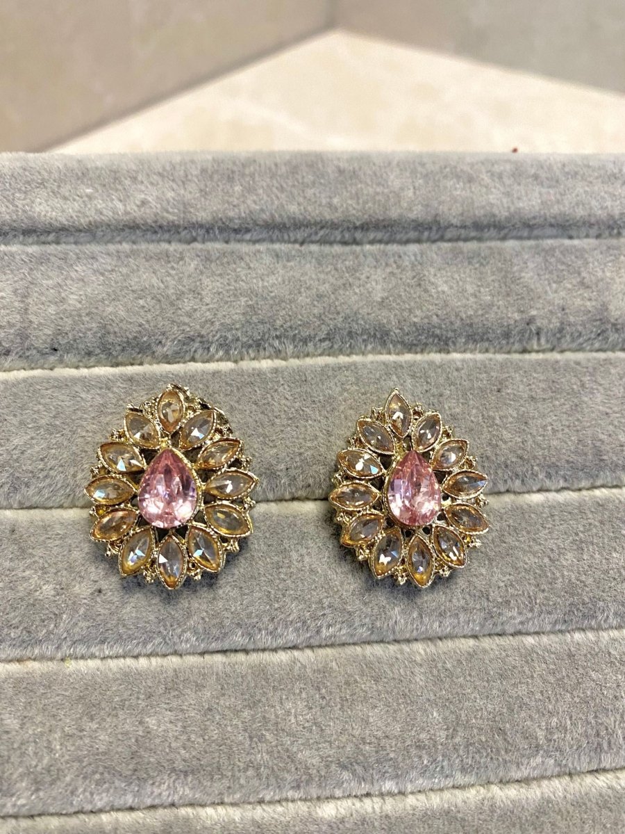 Antique Gold Earring Tops - Pink/Clear - SOKORA JEWELSAntique Gold Earring Tops - Pink/Clear