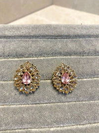 Antique Gold Earring Tops - Pink/Clear - SOKORA JEWELSAntique Gold Earring Tops - Pink/Clear