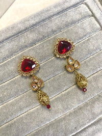 Antique Gold Earrings - Maroon - SOKORA JEWELSAntique Gold Earrings - Maroon