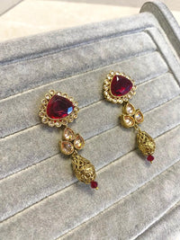 Antique Gold Earrings - Maroon - SOKORA JEWELSAntique Gold Earrings - Maroon