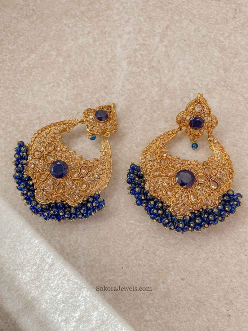 Antique Gold Earrings - Navy - SOKORA JEWELSAntique Gold Earrings - Navy
