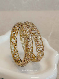 Antique Gold Filigree Champagne Zircon Bridal Bangles - SOKORA JEWELSAntique Gold Filigree Champagne Zircon Bridal BanglesBANGLES