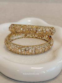 Antique Gold Filigree Champagne Zircon Bridal Bangles - SOKORA JEWELSAntique Gold Filigree Champagne Zircon Bridal BanglesBANGLES