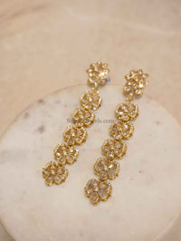 Antique Gold Floral Zircon Drop Earrings - SOKORA JEWELSAntique Gold Floral Zircon Drop Earrings