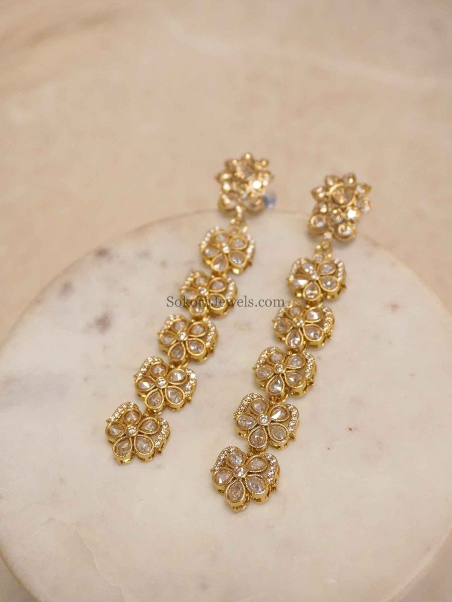Antique Gold Floral Zircon Drop Earrings - SOKORA JEWELSAntique Gold Floral Zircon Drop Earrings