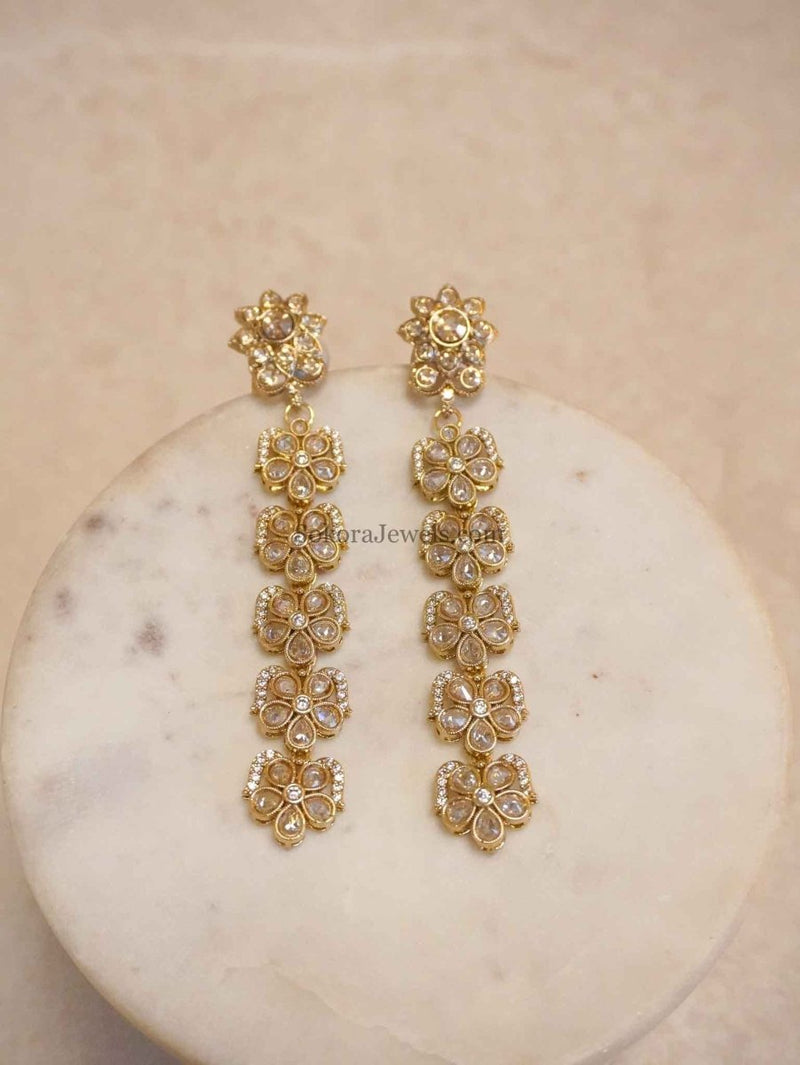 Antique Gold Floral Zircon Drop Earrings - SOKORA JEWELSAntique Gold Floral Zircon Drop Earrings