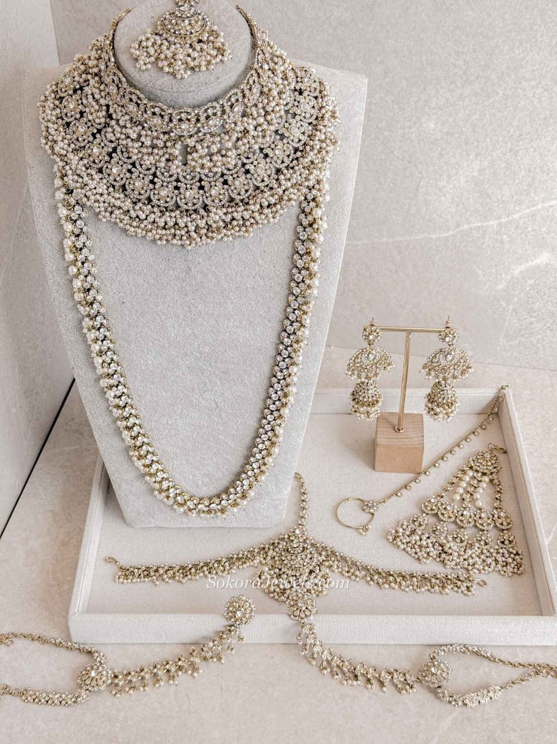 Antique Gold Full Bridal set - Pearl - SOKORA JEWELSAntique Gold Full Bridal set - Pearl