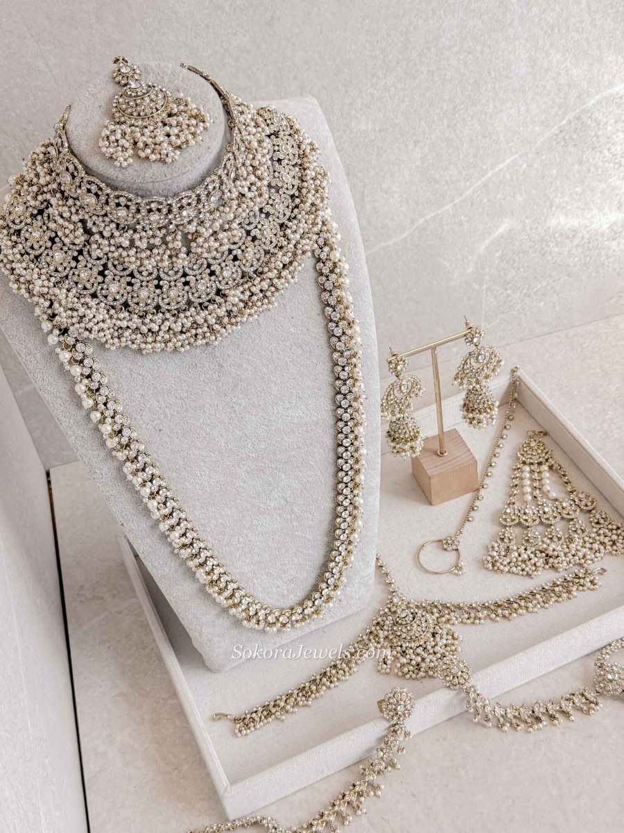 Antique Gold Full Bridal set - Pearl - SOKORA JEWELSAntique Gold Full Bridal set - Pearl