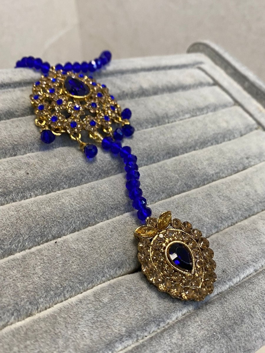 Antique gold Hand Harness - Blue - SOKORA JEWELSAntique gold Hand Harness - Blue