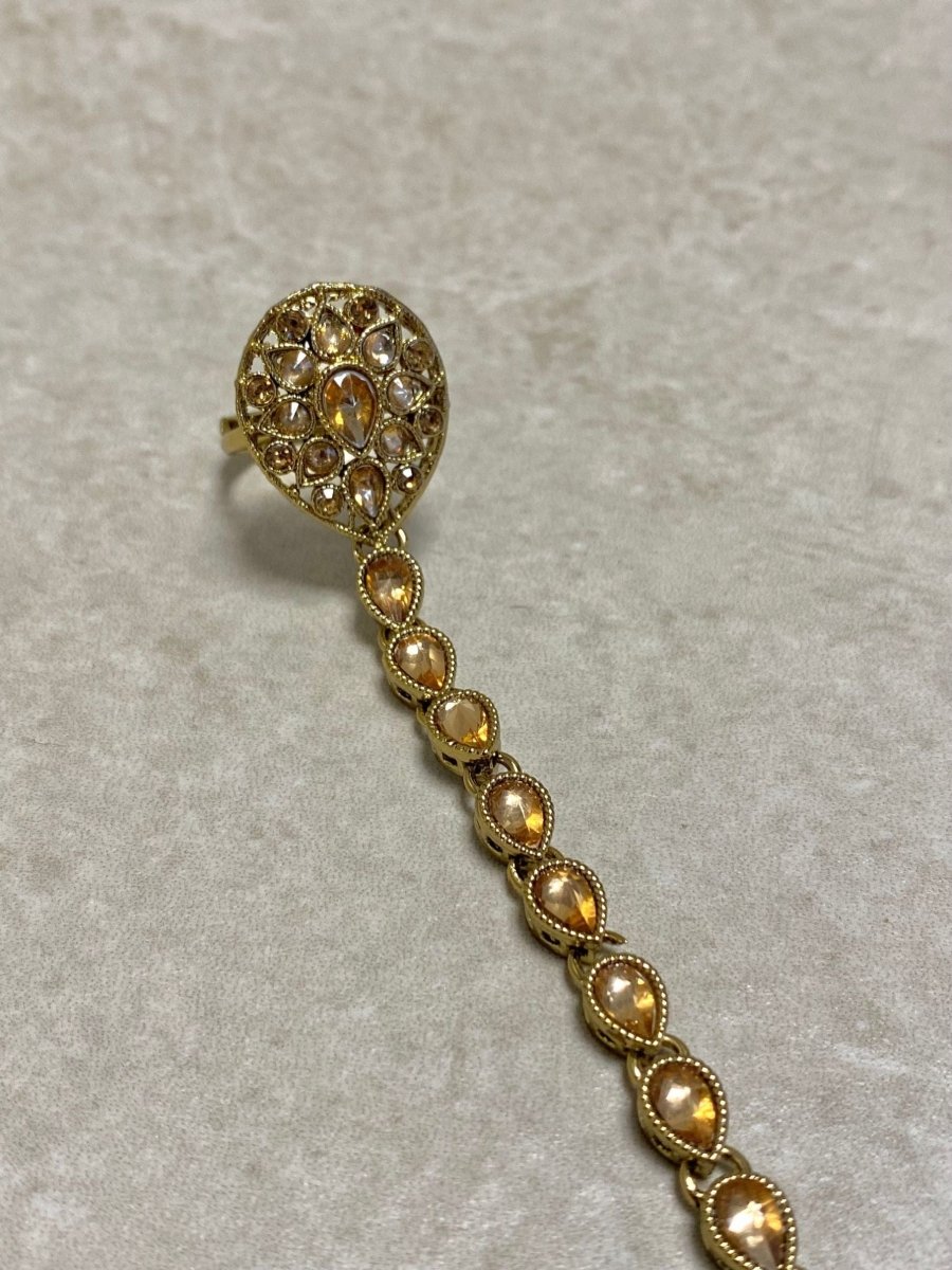 Antique gold Hand Harness - Champagne - SOKORA JEWELSAntique gold Hand Harness - Champagne