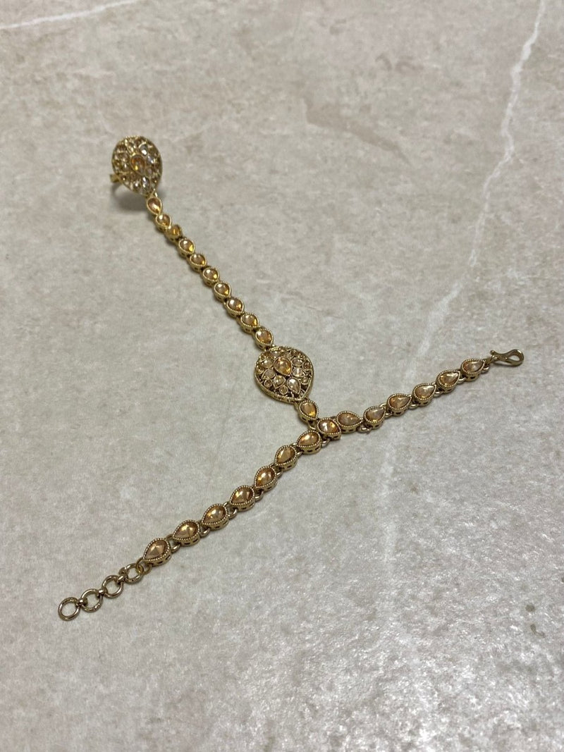 Antique gold Hand Harness - Champagne - SOKORA JEWELSAntique gold Hand Harness - Champagne