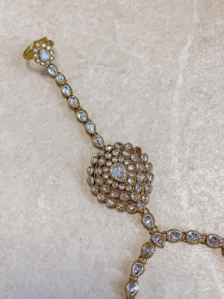 Antique Gold Hand Harness - Clear - SOKORA JEWELSAntique Gold Hand Harness - Clear