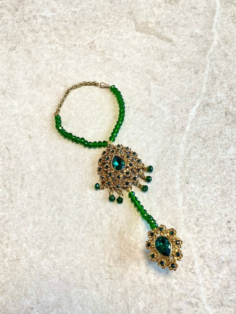 Antique gold Hand Harness - Green - SOKORA JEWELSAntique gold Hand Harness - Green