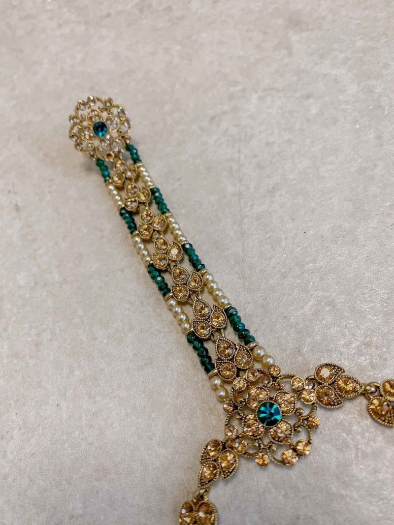 Antique Gold Hand Harness - Green - SOKORA JEWELSAntique Gold Hand Harness - Green