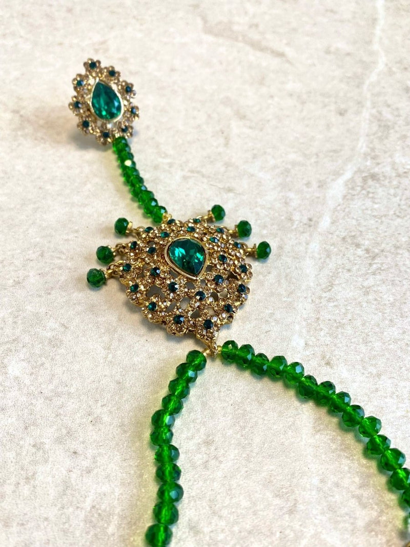 Antique gold Hand Harness - Green - SOKORA JEWELSAntique gold Hand Harness - Green