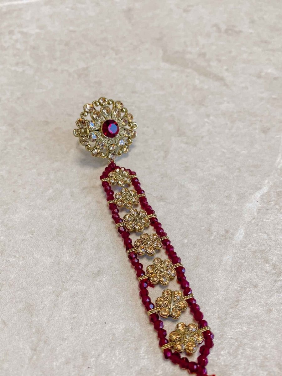 Antique gold Hand Harness - Maroon - SOKORA JEWELSAntique gold Hand Harness - Maroon