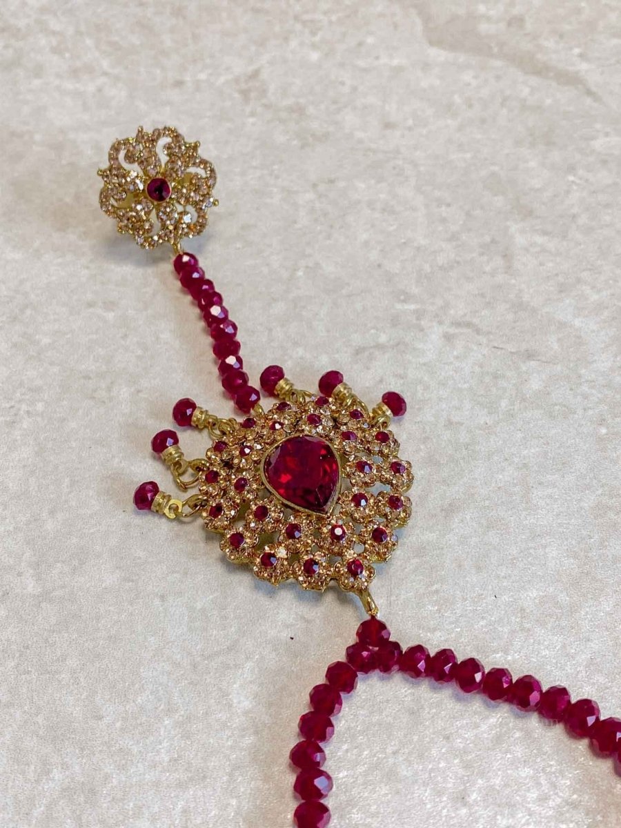 Antique gold Hand Harness - Maroon - SOKORA JEWELSAntique gold Hand Harness - Maroon