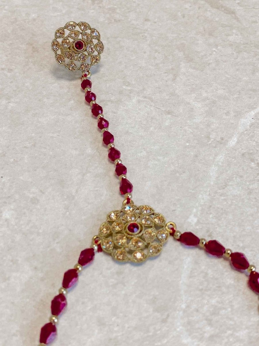 Antique Gold Hand Harness - Maroon - SOKORA JEWELSAntique Gold Hand Harness - Maroon