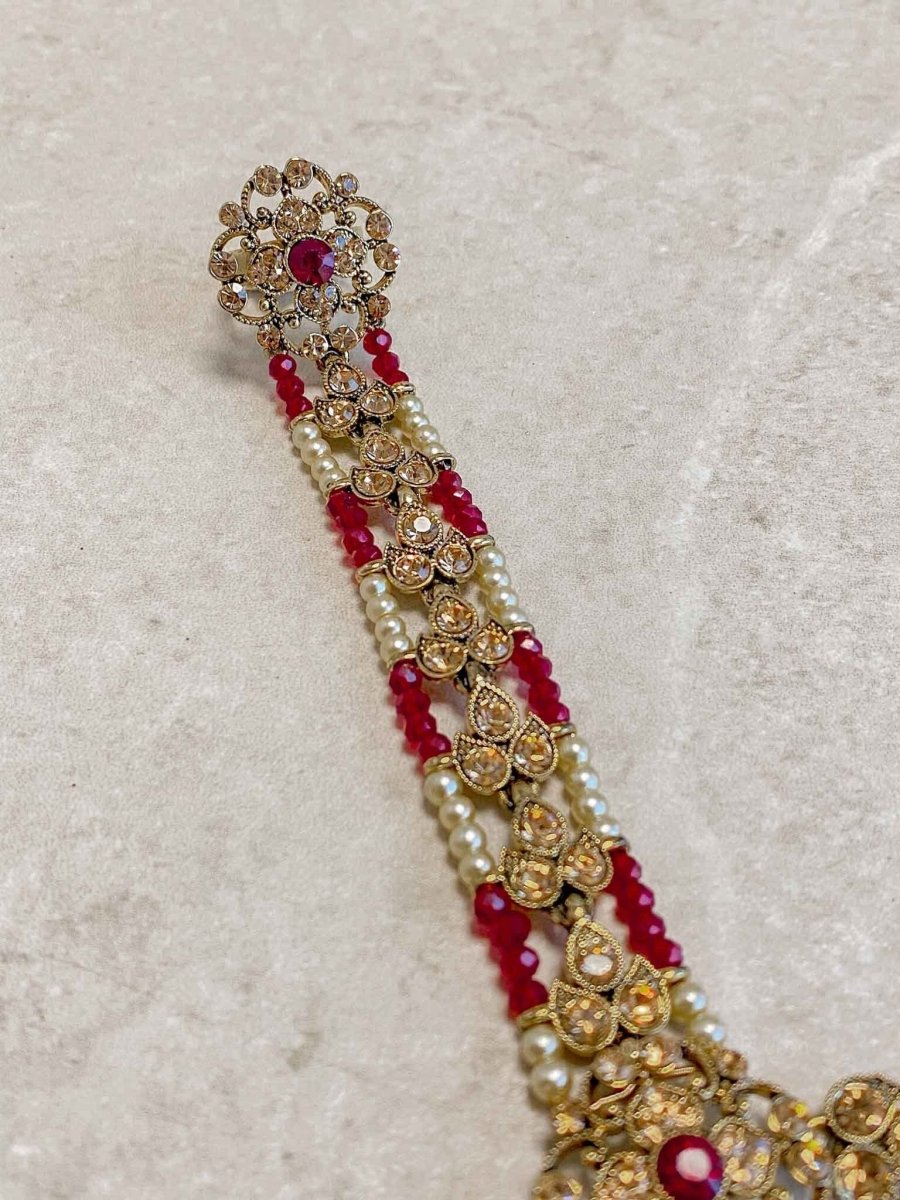 Antique gold Hand Harness - Maroon - SOKORA JEWELSAntique gold Hand Harness - Maroon