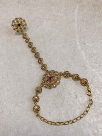 Antique Gold Hand Harness - Maroon - SOKORA JEWELSAntique Gold Hand Harness - Maroon