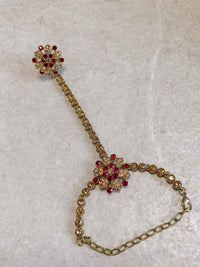 Antique Gold Hand Harness - Maroon - SOKORA JEWELSAntique Gold Hand Harness - Maroon