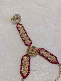 Antique Gold Hand Harness - Maroon/Peach - SOKORA JEWELSAntique Gold Hand Harness - Maroon/Peach