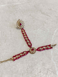 Antique Gold Hand Harness - Ruby - SOKORA JEWELSAntique Gold Hand Harness - Ruby