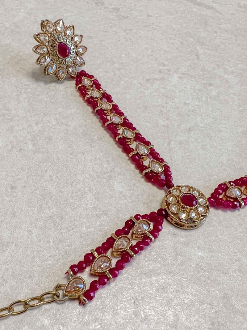 Antique Gold Hand Harness - Ruby - SOKORA JEWELSAntique Gold Hand Harness - Ruby
