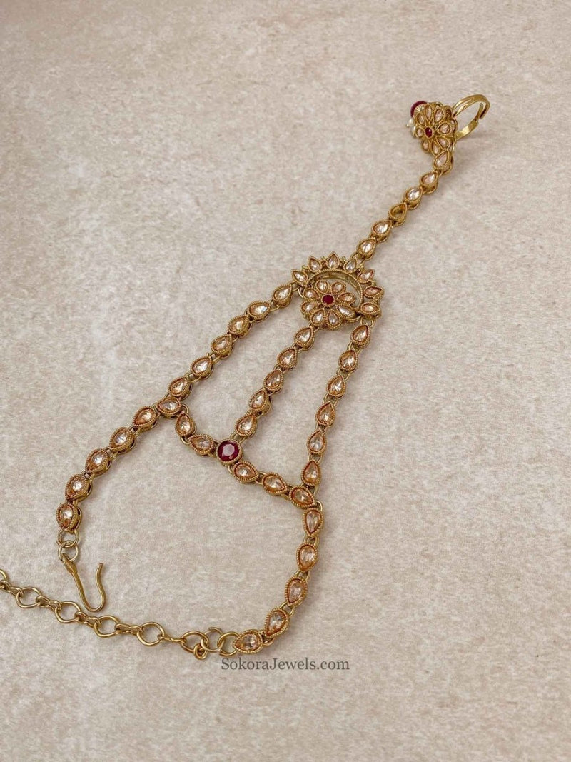 Antique gold Hand Harness - Ruby - SOKORA JEWELSAntique gold Hand Harness - Ruby