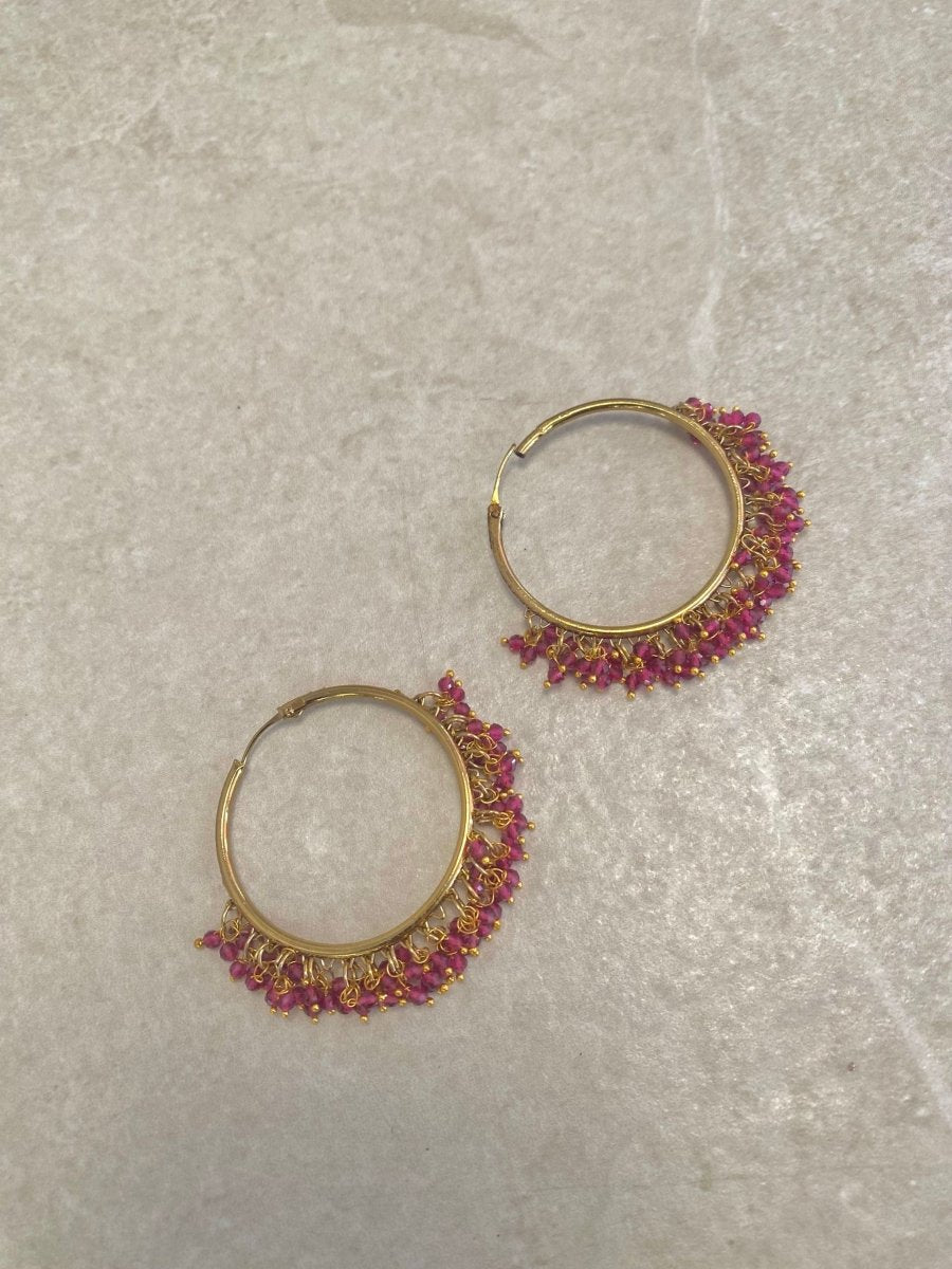 Antique Gold Hoop Earrings - Ruby - SOKORA JEWELSAntique Gold Hoop Earrings - Ruby