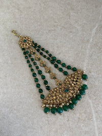 Antique Gold Jhumar - Green - SOKORA JEWELSAntique Gold Jhumar - Green