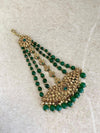 Antique Gold Jhumar - Green - SOKORA JEWELSAntique Gold Jhumar - Green