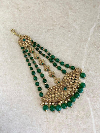 Antique Gold Jhumar - Green - SOKORA JEWELSAntique Gold Jhumar - Green